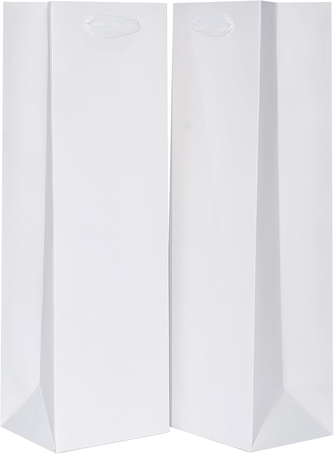KEYYOOMY Wine Gift Bags - 10 Pack White Kraft Paper Wine Bottle Gift Bags with Handles for Wedding Birthday Housewarming Christmas Party Supplies(10CT,13.8x4.3x3.5 IN,White)
