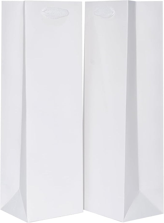 KEYYOOMY Wine Gift Bags - 10 Pack White Kraft Paper Wine Bottle Gift Bags with Handles for Wedding Birthday Housewarming Christmas Party Supplies(10CT,13.8x4.3x3.5 IN,White)