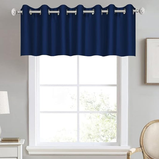 DECOVSU Navy Blue Window Valance for Kitchen 100x18 Solid Blackout Thermal Insulated Grommet Valance for Bedrooom Living Room Extra Wide 1 Panel 100W X18 L