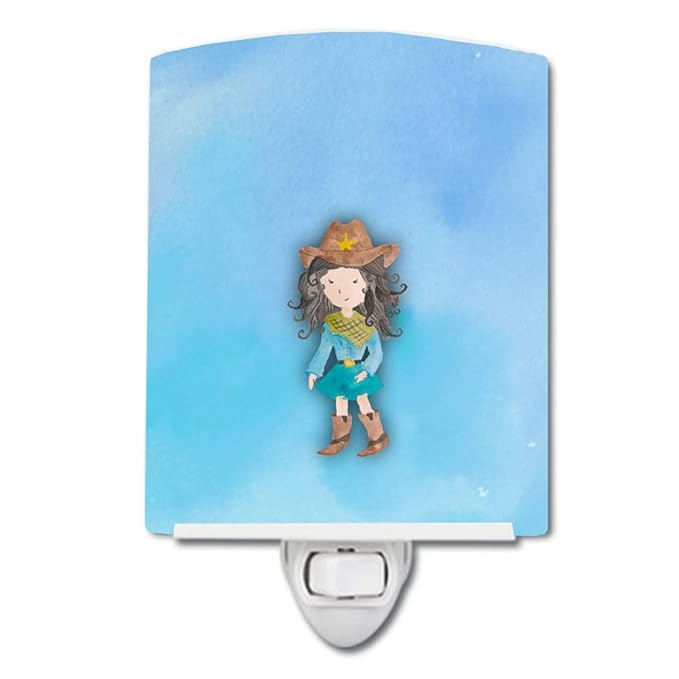 Caroline's Treasures BB7367CNL Cowgirl Watercolor Ceramic Night Light Compact, UL-Certified, Ideal for Bedroom, Bathroom, Nursery, Hallway, Kitchen, 6x4x3, Multicolor