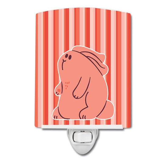 Caroline's Treasures BB7080CNL Rabbit on Pink Stripes Ceramic Night Light Compact, UL-Certified, Ideal for Bedroom, Bathroom, Nursery, Hallway, Kitchen, 6x4x3, Multicolor