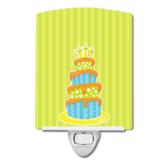 Caroline's Treasures BB8931CNL Dinosaur Birthday Cake Ceramic Night Light Compact, UL-Certified, Ideal for Bedroom, Bathroom, Nursery, Hallway, Kitchen, 6x4x3, Multicolor