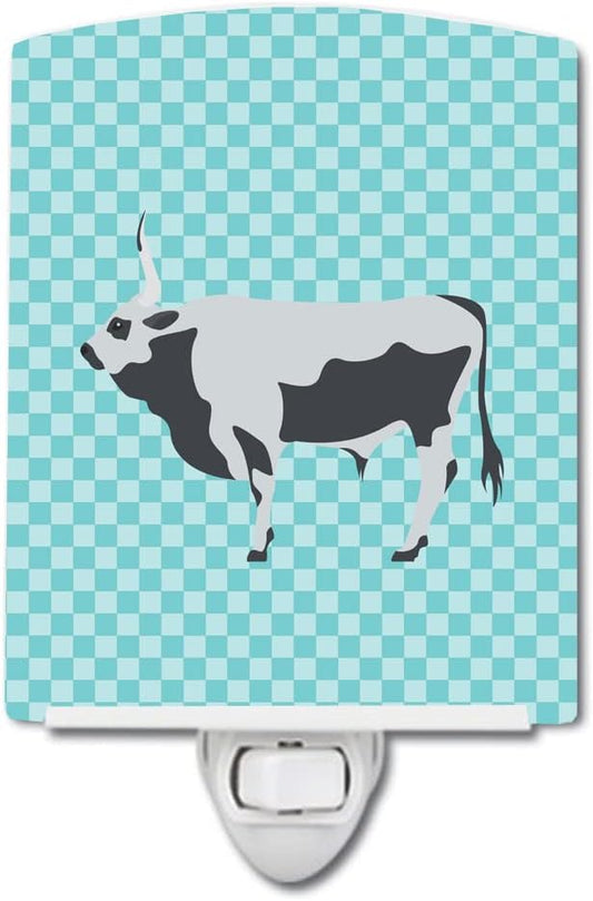 Caroline's Treasures BB7998CNL Hungarian Grey Steppe Cow Blue Check Ceramic Night Light Compact, UL-Certified, Ideal for Bedroom, Bathroom, Nursery, Hallway, Kitchen, 6x4x3, Multicolor