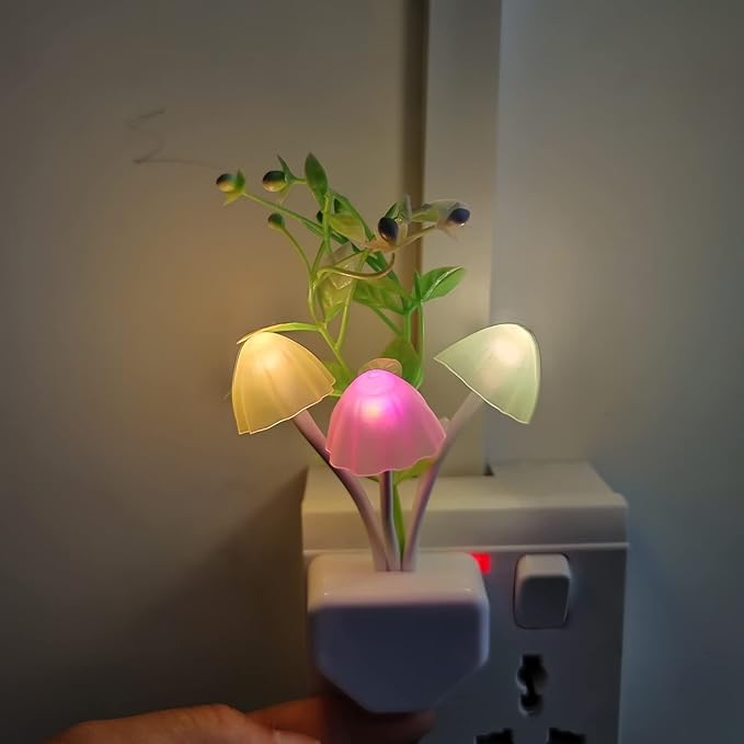 AUSAYE 4 Pack Plug in Night Light, Color Changing Mushroom Light LED Nightlights with Smart Dusk to Dawn Sensor for Kids, Adults, Bedroom, Bathroom,Hallway, Stairs, Kitchen