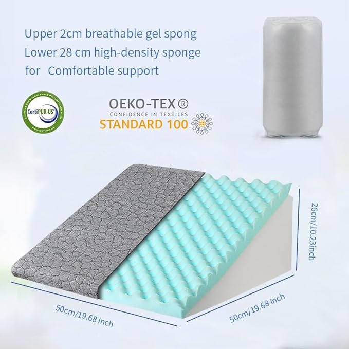 Triangle Wedge Pillow for Sleeping Bed Wedge Pillow for After Surgery Elevated Pillow Wedge for Acid Reflux Gerd Snoring Back Pain, 2 Exclusive Pockets | Cooling Gel Memory Foam Top