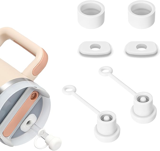 2 Set Spill Stoppers for Stanley Cup 20oz/30oz/40oz/64oz, Leak Proof Accessories for Stanley Tumbler with Straw Cap and Square Pad and Round Cover (White, 2)