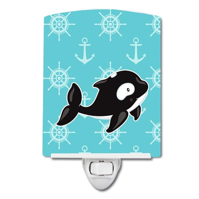 Caroline's Treasures BB8602CNL Whale and Anchors Ceramic Night Light Compact, UL-Certified, Ideal for Bedroom, Bathroom, Nursery, Hallway, Kitchen, 6x4x3, Multicolor