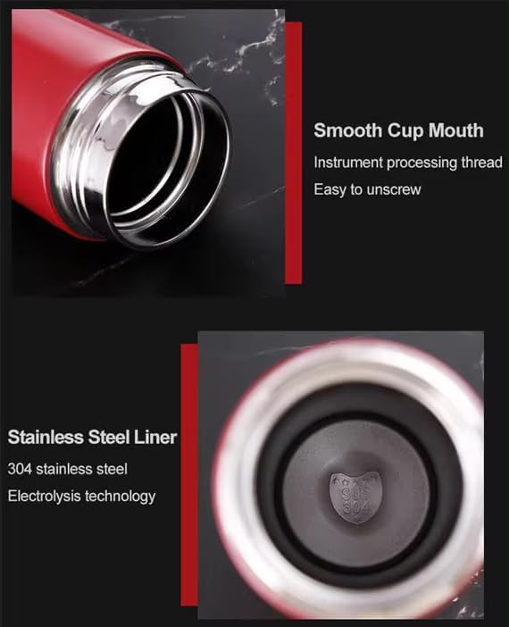 Smart Stainless Steel Water Bottle with LED Temperature Display, 16oz (480ml), Double Wall, Reusable Tumbler (Black)