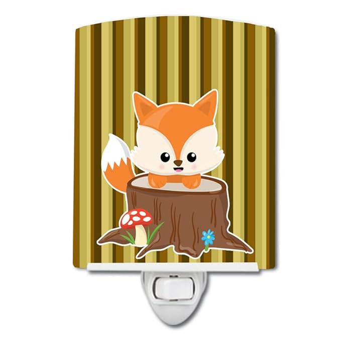 Caroline's Treasures BB7088CNL Baby Fox Tree Stripes Ceramic Night Light Compact, UL-Certified, Ideal for Bedroom, Bathroom, Nursery, Hallway, Kitchen, 6x4x3, Multicolor