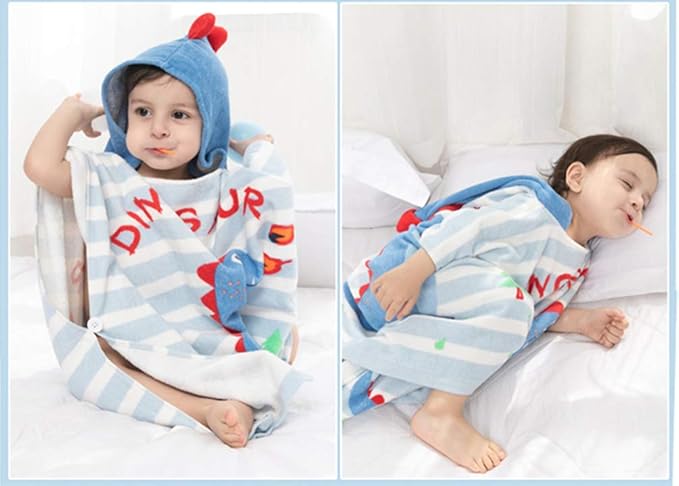 TONWHAR Kids Bath/Pool/Beach Hooded Poncho Towel-Cartoon Animal Pattern Cotton Beach Towel for Baby and Kids (Dinosaur, 5-9 Years/Height:43.3"-51.2")