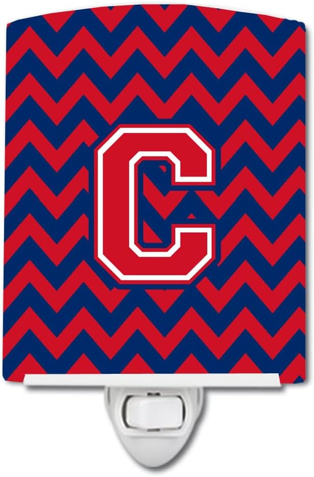 Caroline's Treasures CJ1054-CCNL Letter C Chevron Yale Blue and Crimson Ceramic Night Light Compact, UL-Certified, Ideal for Bedroom, Bathroom, Nursery, Hallway, Kitchen, 6x4x3, Multicolor