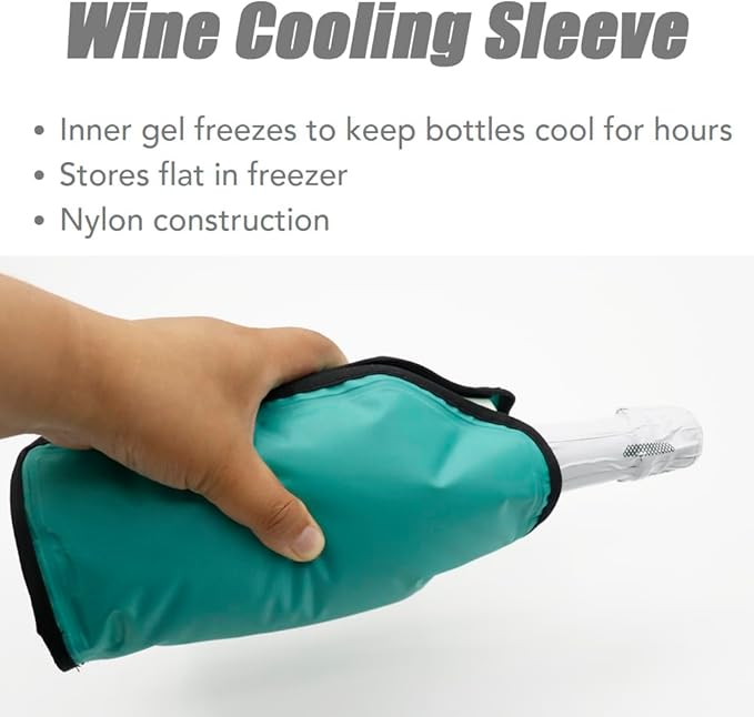 Wine Bottle Cooler, Wine Chiller Bottle Sleeve, Gel Wine Bottle Chill Cooler Ice Pack Sleeve- Freezer Sleeve- Vodka- Tequila Chiller- Cooler- Carrier, 1 Pack (Green A)