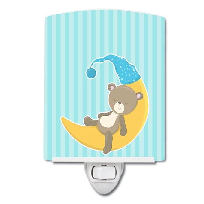 Caroline's Treasures BB8612CNL Baby Boy Bear on Moon Ceramic Night Light Compact, UL-Certified, Ideal for Bedroom, Bathroom, Nursery, Hallway, Kitchen, 6x4x3, Multicolor