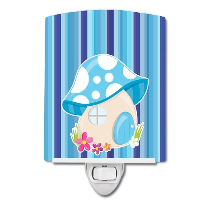 Caroline's Treasures BB6911CNL Fairy House Blue Stripes Ceramic Night Light Compact, UL-Certified, Ideal for Bedroom, Bathroom, Nursery, Hallway, Kitchen, 6x4x3, Multicolor