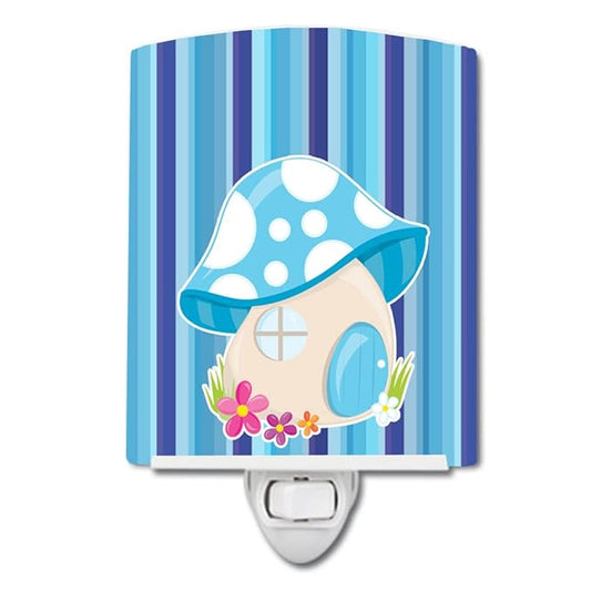 Caroline's Treasures BB6911CNL Fairy House Blue Stripes Ceramic Night Light Compact, UL-Certified, Ideal for Bedroom, Bathroom, Nursery, Hallway, Kitchen, 6x4x3, Multicolor