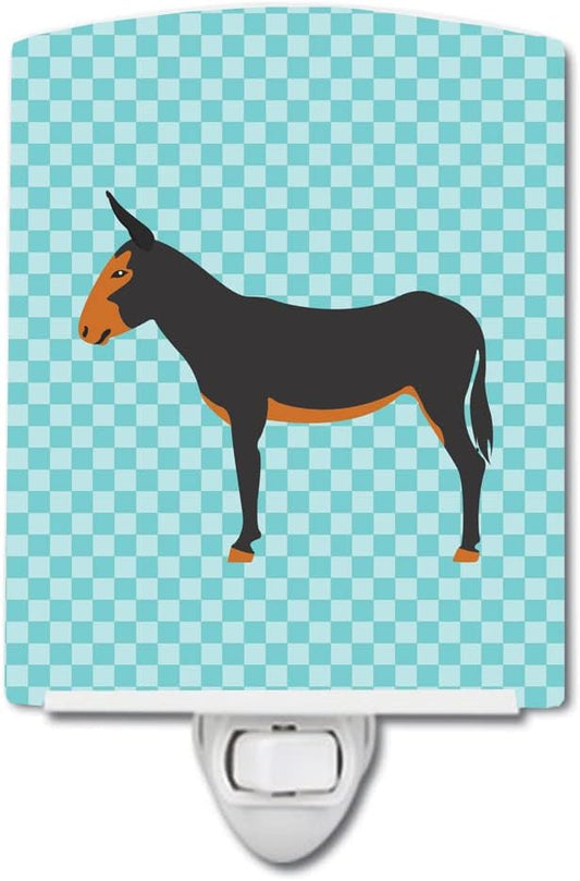 Caroline's Treasures BB8029CNL Catalan Donkey Blue Check Ceramic Night Light Compact, UL-Certified, Ideal for Bedroom, Bathroom, Nursery, Hallway, Kitchen, 6x4x3, Multicolor