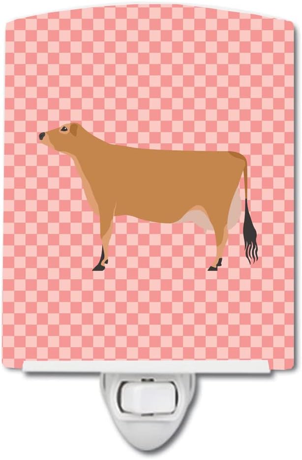 Caroline's Treasures BB7829CNL Jersey Cow Pink Check Ceramic Night Light Compact, UL-Certified, Ideal for Bedroom, Bathroom, Nursery, Hallway, Kitchen, 6x4x3, Multicolor