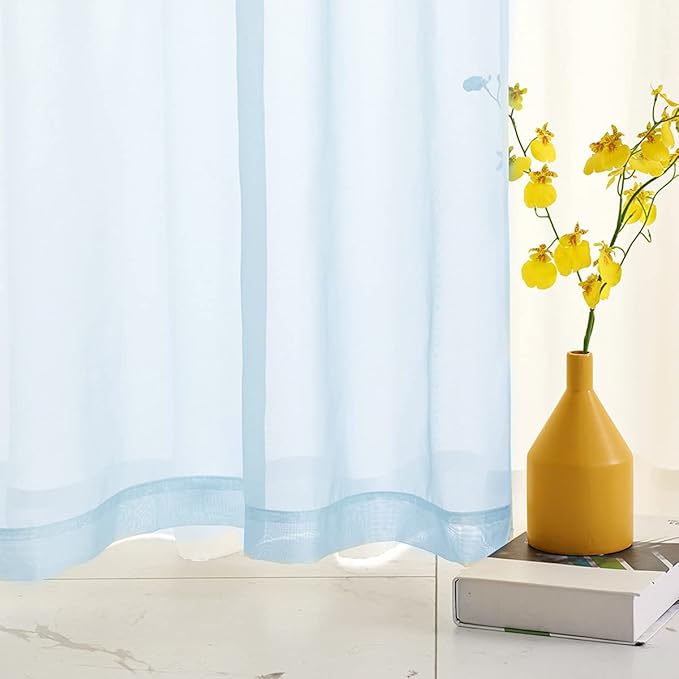 Sky Blue Sheer Curtains 63 Inch Length for Bedroom Rod Pocket Light Filtering Blue Drapes for Windows/Living Room/Girls/Kids 52x63 Inches Long 2 Panels