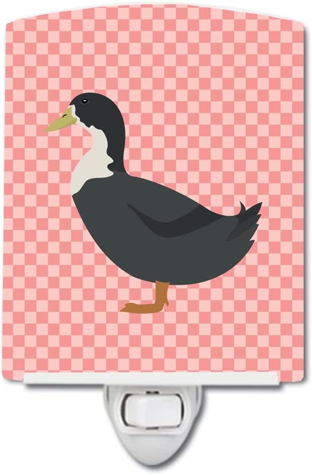 Caroline's Treasures BB7862CNL Blue Swedish Duck Pink Check Ceramic Night Light Compact, UL-Certified, Ideal for Bedroom, Bathroom, Nursery, Hallway, Kitchen, 6x4x3, Multicolor