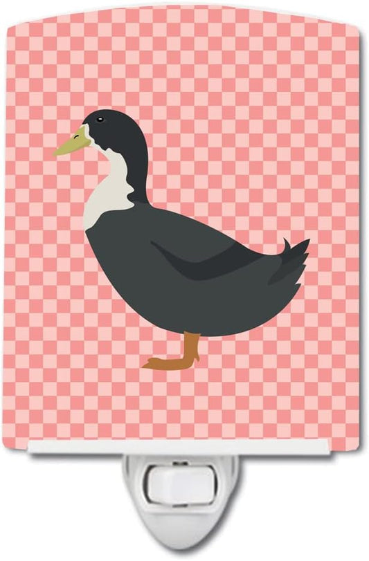 Caroline's Treasures BB7862CNL Blue Swedish Duck Pink Check Ceramic Night Light Compact, UL-Certified, Ideal for Bedroom, Bathroom, Nursery, Hallway, Kitchen, 6x4x3, Multicolor