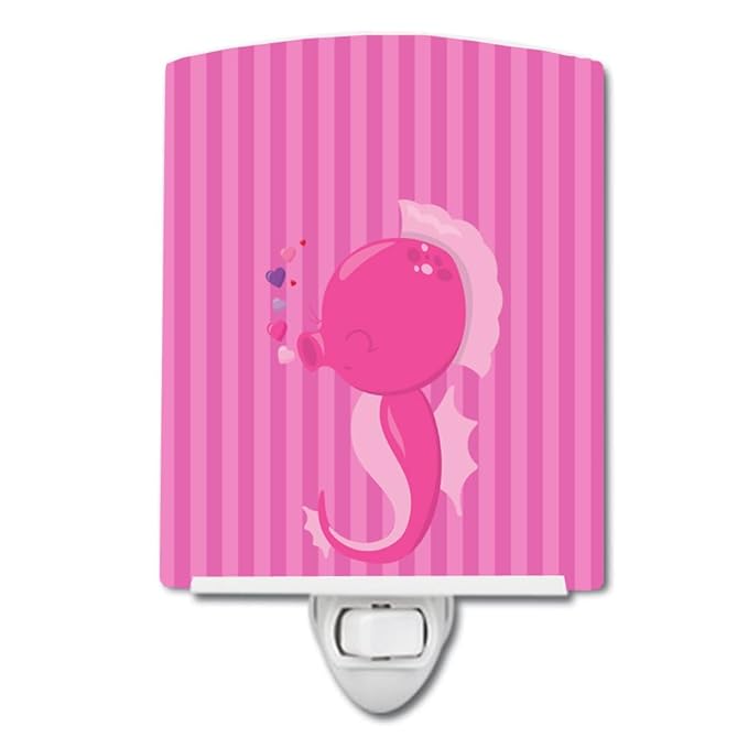 Caroline's Treasures BB7130CNL Pink Seahorse Ceramic Night Light, Pink Compact, UL-Certified, Ideal for Bedroom, Bathroom, Nursery, Hallway, Kitchen, 6x4x3, Multicolor