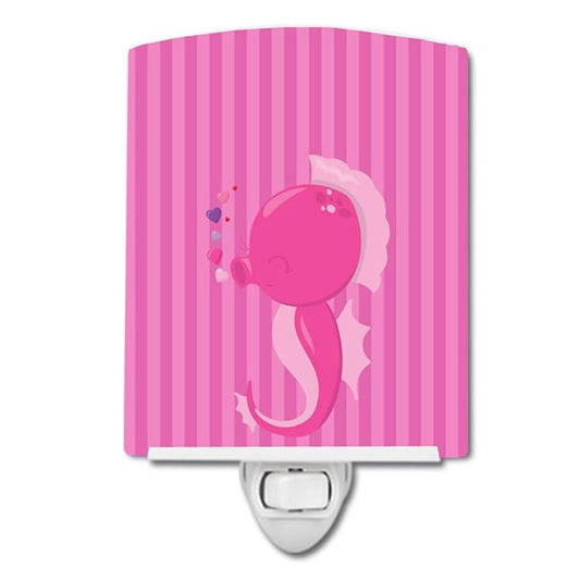 Caroline's Treasures BB7130CNL Pink Seahorse Ceramic Night Light, Pink Compact, UL-Certified, Ideal for Bedroom, Bathroom, Nursery, Hallway, Kitchen, 6x4x3, Multicolor