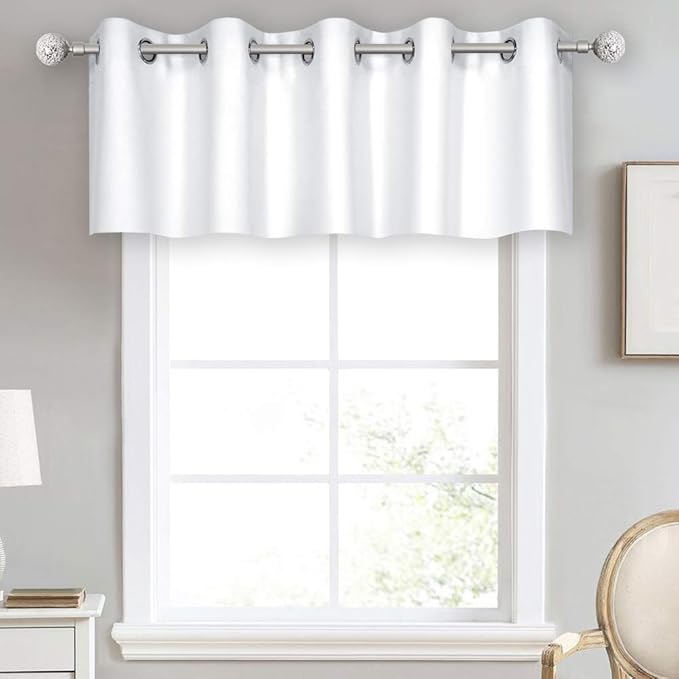 Solid Pure Off White Grommet Valance for Windows 70X18 Inches Valance for Kitchen Blackout Curtain Valance for Living Room Short Straight Drape Valance for Bedroom Kids Room 1 Panel