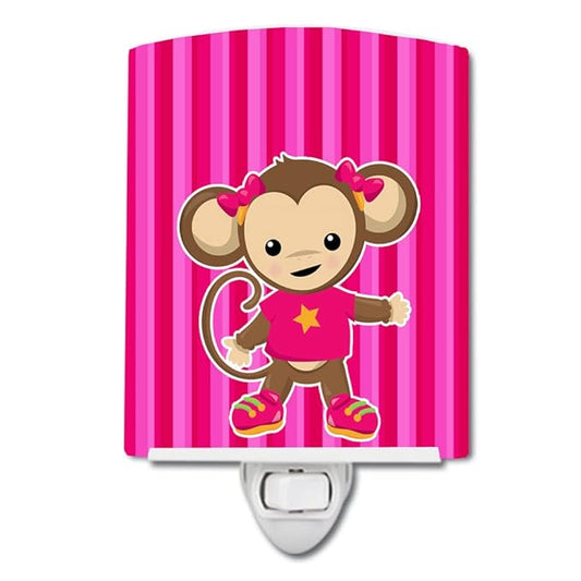 Caroline's Treasures BB7020CNL Monkey on Pink Stripes Ceramic Night Light Compact, UL-Certified, Ideal for Bedroom, Bathroom, Nursery, Hallway, Kitchen, 6x4x3, Multicolor