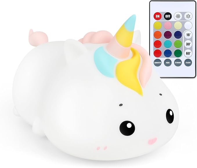 Cute Unicorn Night Light for Kids, 12+1 Color Changing Lamp 6 Level Dimmable Nightlight for Baby Room Decor and Toddler Night Light, Soft Cute Lamp, Kawaii Gifts for Kids Girls Boys Baby Children