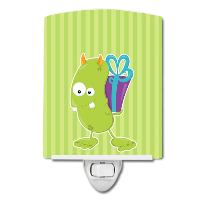 Caroline's Treasures BB8934CNL Birthday Monster Green Ceramic Night Light Compact, UL-Certified, Ideal for Bedroom, Bathroom, Nursery, Hallway, Kitchen, 6x4x3, Multicolor