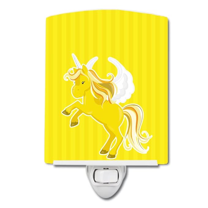 Caroline's Treasures BB9087CNL Unicorn Yellow Stripes Ceramic Night Light Compact, UL-Certified, Ideal for Bedroom, Bathroom, Nursery, Hallway, Kitchen, 6x4x3, Multicolor