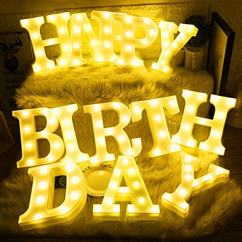 Creation Core 8.7" Tall Large LED HAPPY BIRTHDAY Marquee Signs Battery Operated Warm White Light Up Letters for Birthday Party Decorations Gift, HAPPY BIRTHDAY