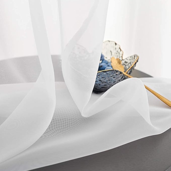 White Sheer Voile Curtains Translucent Solid Color Window Treatment 45 Inches Long Panels Rod Pocket White Sheers for Bedroom Living Room 2 Panels 52x45