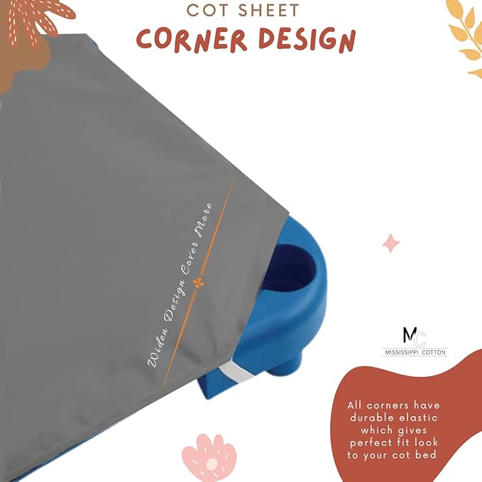 Pack of 6 Cot Sheet for Daycare Preschool Cot Bed -Polyblend Fabric with Corner Elastic Cots Sheets Fits On 22" X 52" Inches Size Toddler and Preschool Daycare Cot Dark Grey 22 X 52 Size