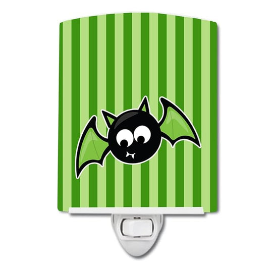 Caroline's Treasures BB9110CNL Halloween Bat Green Stripes Ceramic Night Light Compact, UL-Certified, Ideal for Bedroom, Bathroom, Nursery, Hallway, Kitchen, 6x4x3, Multicolor