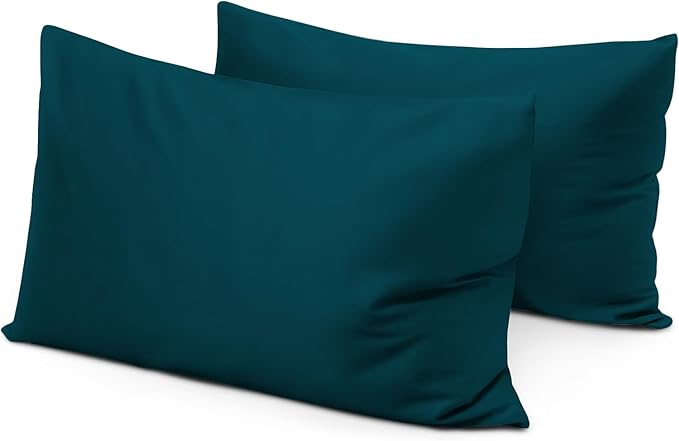 800 Thread Count 100% Egyptian Cotton Toddler Pillowcases Set of 2, Super Soft and Breathable Zipper Closer Travel Pillow Cases, 12x16 Inches, Teal Solid
