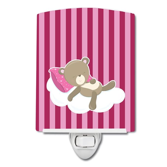 Caroline's Treasures BB8621CNL Baby Girl Bear on Cloud Ceramic Night Light Compact, UL-Certified, Ideal for Bedroom, Bathroom, Nursery, Hallway, Kitchen, 6x4x3, Multicolor