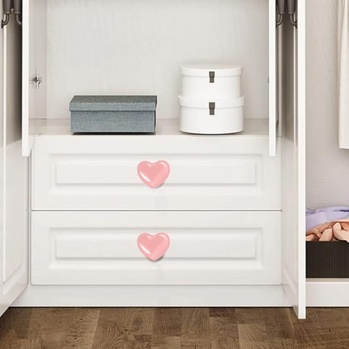 Cute Glossy Dresser Knobs Pink Ceramic Drawer Door Knobs Love Heart Shape Cabinet Cupboard Pull Handles Lovely Hardware Closet Knobs for Kids Girls Children's Bedroom (Bright Pink-6pack)