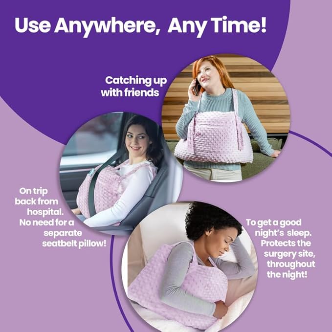 Mastectomy Pillow Post Op Pillow for Breast Surgery Recovery | Choose The Color for You | Hand Ice-Pack Pockets | Converts to Cloud Soft Cushion (Lavender Muse)