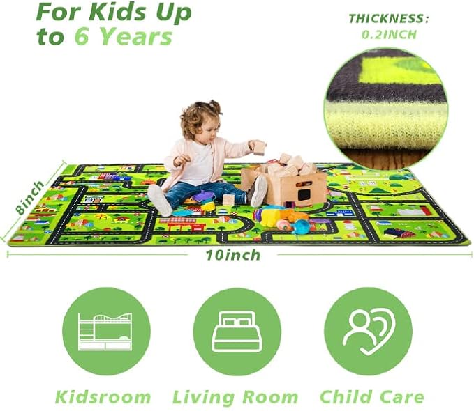 Kids Playmat Car Rug, Educational Car Rugs City Life Road Traffic Play Mat for Bedroom Play Room Game Area Non Slip Kids Foam Rug Playtime Activity Mat for Toddler Baby Boys and Girls 8 x 10