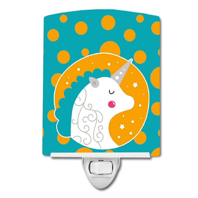 Caroline's Treasures BB7137CNL Unicorn Orange Polkadots Ceramic Night Light Compact, UL-Certified, Ideal for Bedroom, Bathroom, Nursery, Hallway, Kitchen, 6x4x3, Multicolor