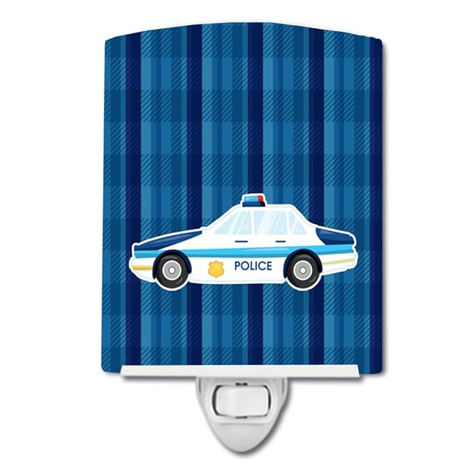 Caroline's Treasures BB7009CNL Police Car Ceramic Night Light Compact, UL-Certified, Ideal for Bedroom, Bathroom, Nursery, Hallway, Kitchen, 6x4x3, Multicolor