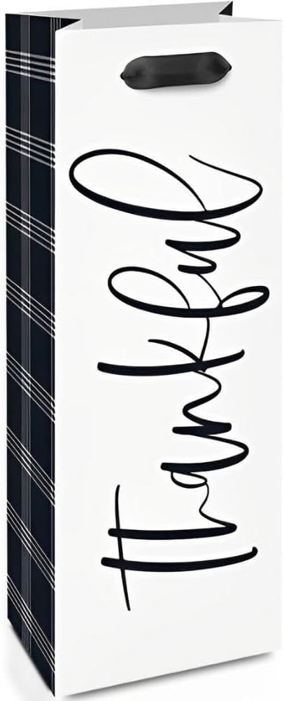 Modern Thanksgiving White & Black Paper Wine Gift Bag (1 Pc) | Ideal for Festive Party Décor & Bottle Presentation