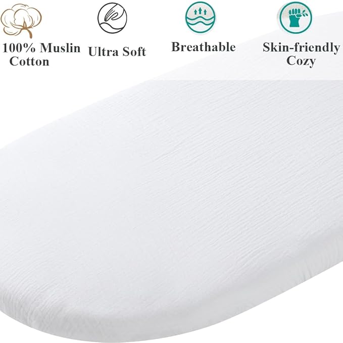 Muslin Bassinet Sheet Compatible with UPPAbaby Bassinet, 2 Pack Cotton Stylish Boho Fitted Bassinet Sheets Super Soft for Baby White & Pink