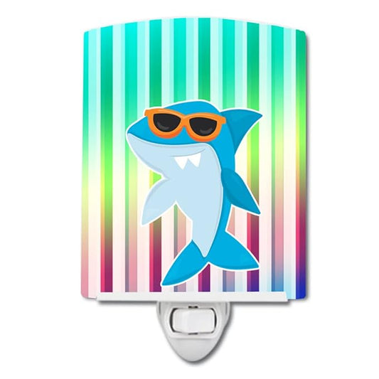 Caroline's Treasures BB6944CNL Cool Kat Shark Ceramic Night Light Compact, UL-Certified, Ideal for Bedroom, Bathroom, Nursery, Hallway, Kitchen, 6x4x3, Multicolor