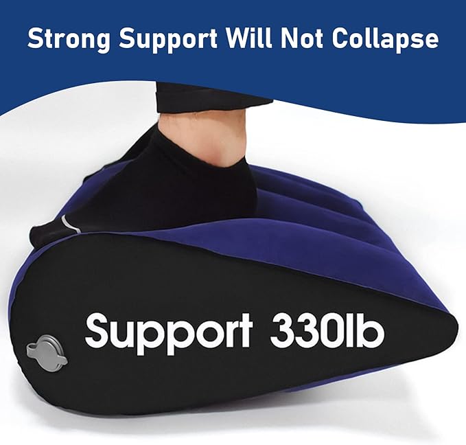 Inflatable Wedge Pillow Blue Minimalist Yoga Posture Aid Cushion Lumbar Leg Support Pillow Reduces Waist and Back Pressure Wedge Cushion for Sleeping, Leg Elevation, Travel