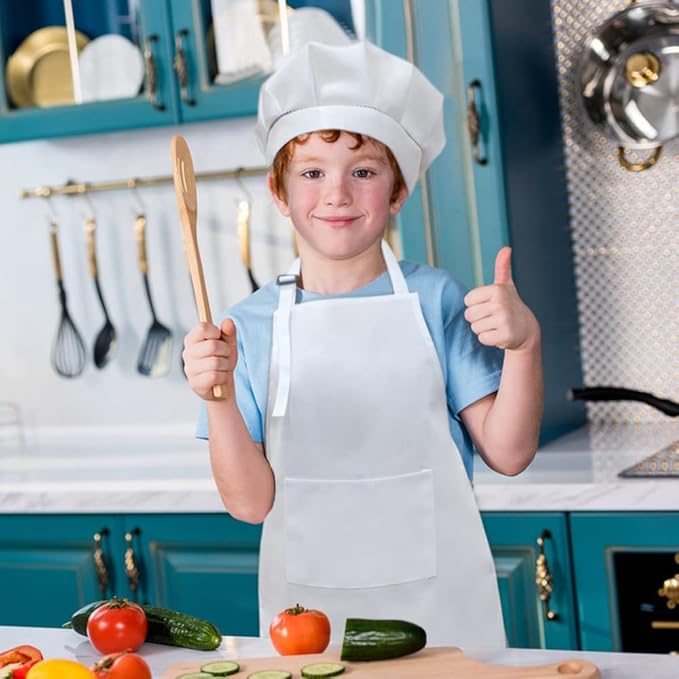 SUNLAND Kids Apron and Hat Set Children Chef Apron for Cooking Baking Painting