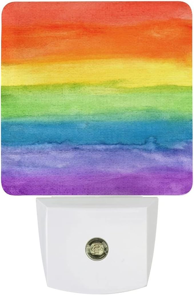 LED Night Lights Lamp with Dusk to Dawn Sensor, Striped Rainbow Watercolor Night Lamp, Night Lights Plug Into Wall for Kids Room, Bedroom, Bathroom, Kitchen, Hallway