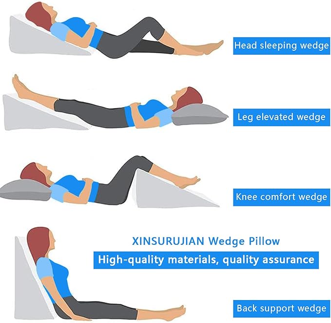 Bed Wedge Pillow Triangle Belt Foam for, Knee, Small Leg, Reading, Maternity (Grey)