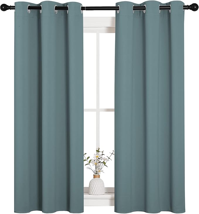 NICETOWN Modern Blackout Curtains Noise Reducing, Thermal Insulated and Privacy Room Darkening Drape Panels for Boy's Guest Room Door Small Short Window (Greyish Blue, 2 Panels, W34 x L54 -Inch)